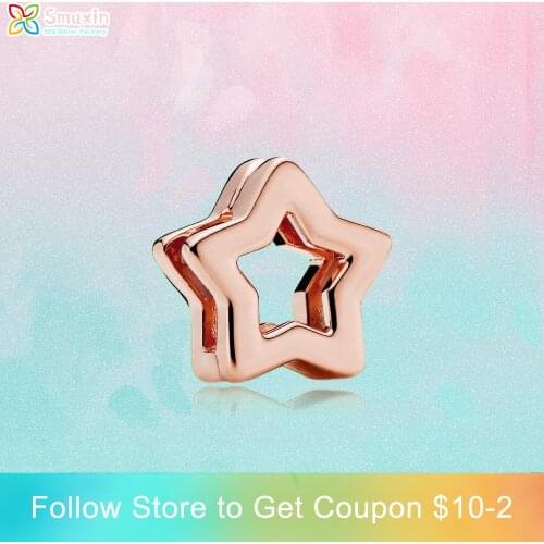 Smuxin 925 Sterling Silver Bead Rose Star Clip Charm fit Original Pandora Bracelets for Women Jewelry Making Girl Gift
