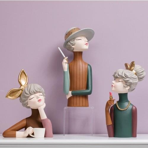 Nordic Style Resin Crafts Statue Ornaments Modern Girl Bow Girls Home Decoration Living Room Furnishings Housewarming Gift