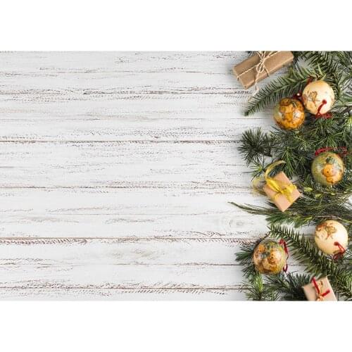 White Wooden Board Christmas Ball Photography Backgrounds Vinyl Cloth Backdrop Photo Studio for Children Baby Shower Photophone
