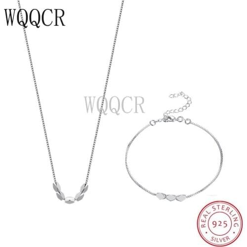 WQQCR New 925 Sterling Silver Fashion Simple Square Geometric Necklace Bracelet Jewelry Set Length Adjustable Woman Girl Gift