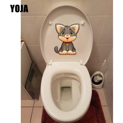 YOJA 18.6*22.9CM Cartoon Cat Kids Room Decor Wall Decal Bathroom Toilet Seat Stickers T1-0179