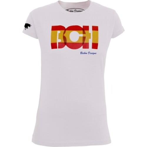 Bichon Designs T-shirt women short sleeve, Casual design line flags and countries Spain woman and girl