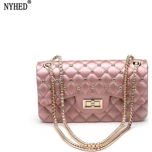 Women Fashion Jelly Bag Summer Style Chains Shoulder Bag Diamond Lattice Flap Purse
