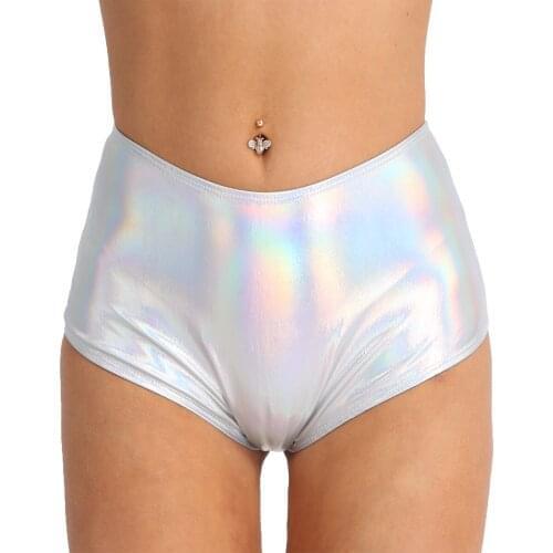 Women Pole Dance Shorts Shiny Faux Leather High Waist Latex Short Pants Festival Rave Sexy Clubwear Stage Performance Costume