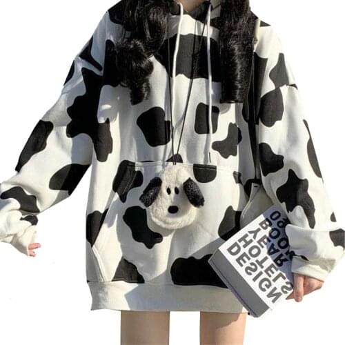 Cow Print Female Hoodies Harajuku Pullover Tops Autumn Long Sleeve Women Hoodie Hooded Fashion Streetwear Lady Hoodies Tops