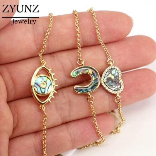 10PCS, Rainbow shell bracelet, heart / eye bracelets for women, cz with shell gold bracelet, gold bracelet, bracelet for women
