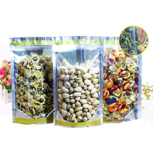100Pcs Gold Flowers Print Stand Up Aluminum Foil Zipper Bag Food Packaging Zip Lock Resealable Dried Flower Tea