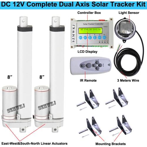 2*8" 200mm Stroke 1500N Linear Actuators &1* LCD Controller for DIY Dual Axis Solar Panel Tracker Sunlight Tracking Track System
