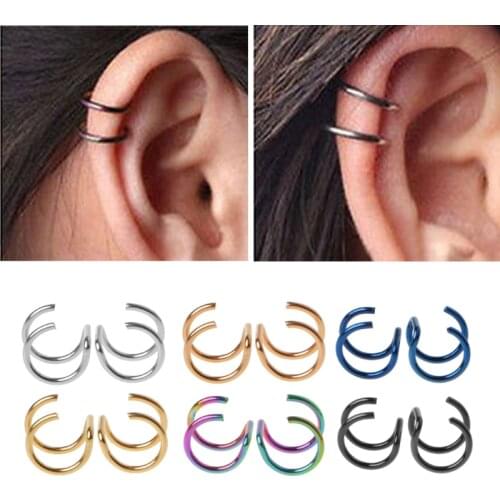 Titanium 2 Rings Ear Cuff Clip On Helix Cartilage Ring No Piercing Body Jewelry