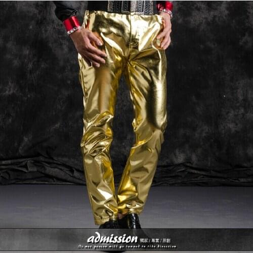 28-40 ! 2016 Plus size mens brand fashion new Costume djds motorcycle slim male gold leather pants stage singer dance trousers