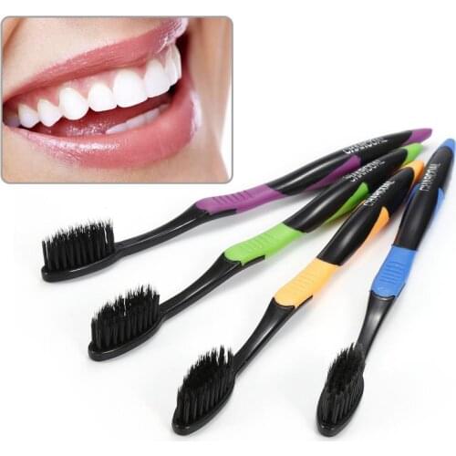 4pcs Natural Bamboo Charcoal Toothbrush Soft Bristle Charcoal Teeth Oral Care Whitening Gentle Antibacterial Anti Odour
