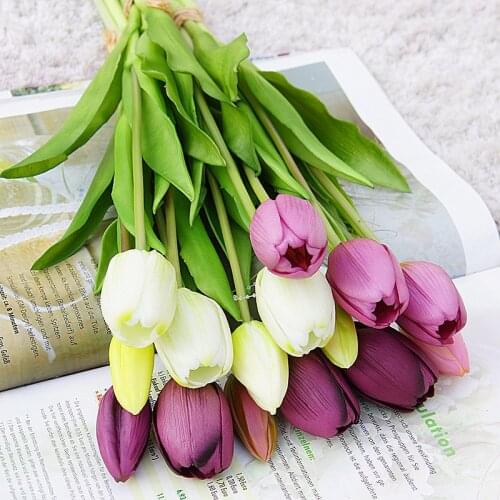 5PCS/Bunch Real Touch Tulips Artificial Flower for Home Wedding Decoration Bridal Hand Fake Flowers Flores Soft Latex Tulips