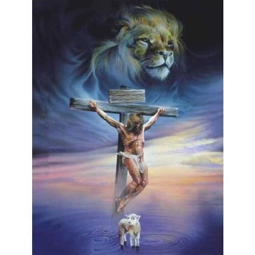 5D DIY Diamond Painting Full Round Jesus Lion Religion Icons Diamond Embroidery Picture of Resin Cross Stitch Home Decoration