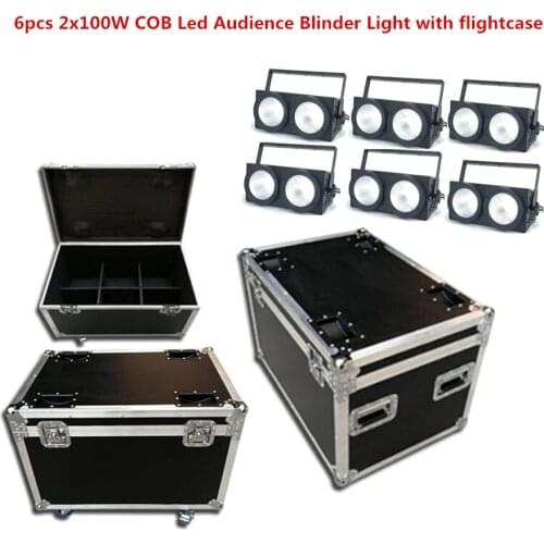 6pcs /200W COB Led Audience Blinder Light with flightcase 2eyes RGBWA UV 6in1 2x100W Led Strobe Disco dj Lighting LED par light