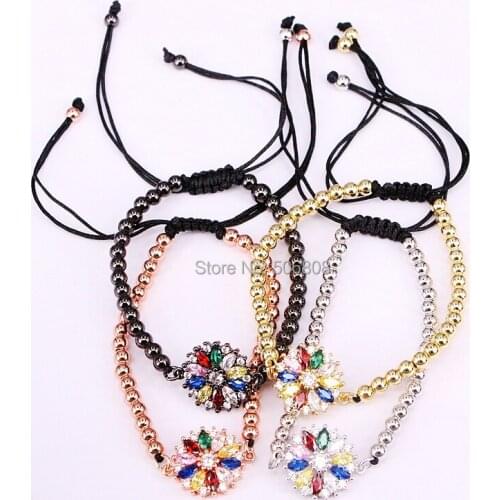6PCS ZYZ-B7185 Micro Pave CZ Stone Chain Charm bracelet flower zirconia bracelet Braiding Women Macrame Bracelet CZ Jewelry