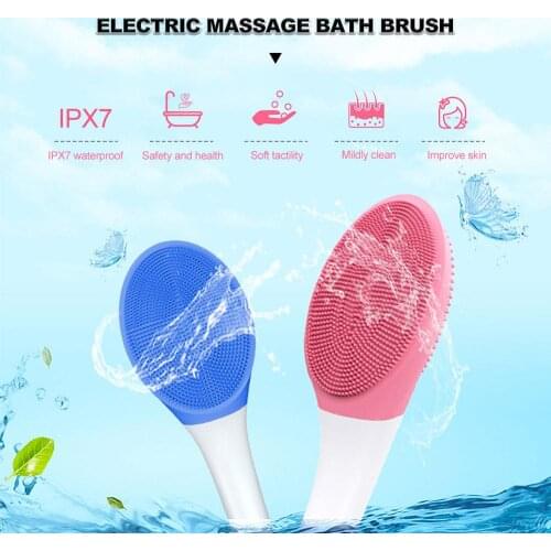 Acoustic Electric Bath Brush Silicone Long Handle Brush Cleansing Brush Massage Remove Exfoliating Home Bathroom Wash Brush Ship