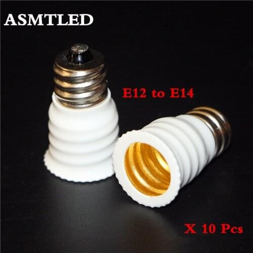 ASMTLED 10Pcs White E12 to E14 Bulb Converter LED Light Holder Lamp Adapter Socket Changer High Quality E12-E14 Lamps Adapter