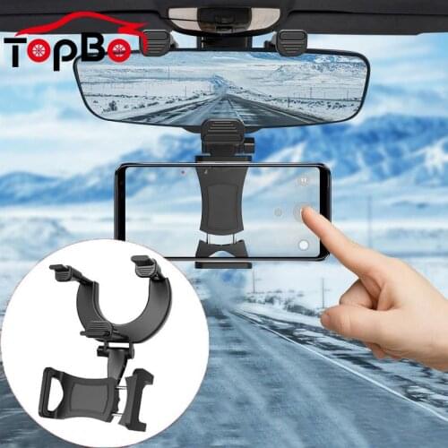 Car Adjustable Auto Cradle Phone Stand DVR GPS Holder Mount Bracket Universal 360° Smartphone Car Rearview Mirror Phone Holder