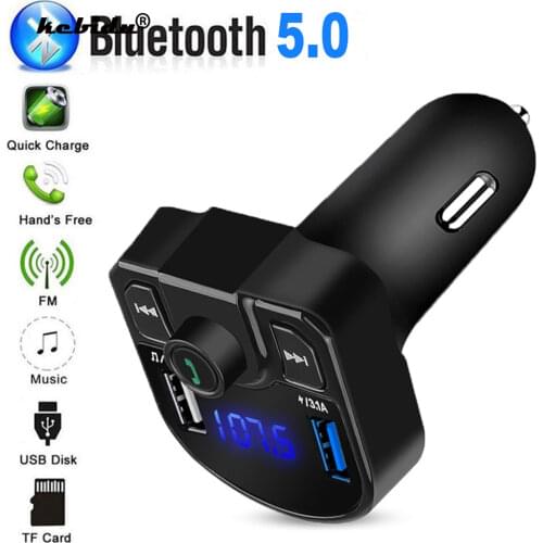 Kebidu 5V 3.1A Car Charger FM Transmitter Handsfree Wireless Car MP3 Player USB Aux Car Kit Bluetooth 5.0 Connect 2 Phone FM Mod