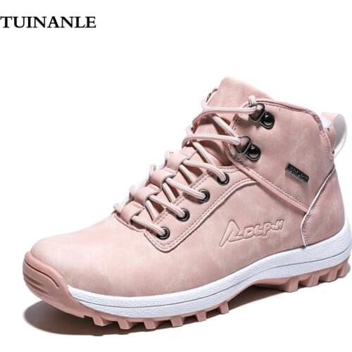 TUINANLE Women Ankle Snow Boot Winter Warm Plush Wedges Rubber Platform Faux Suede Lace Up Sexy Pink Ladies Shoes Botas Mujer