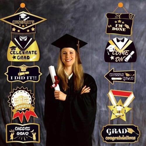Black Gold Grade Hanging Bunting Door Couplet Decorations Grade Celebrate Party Supplies Congrats Graduation Party Decorations