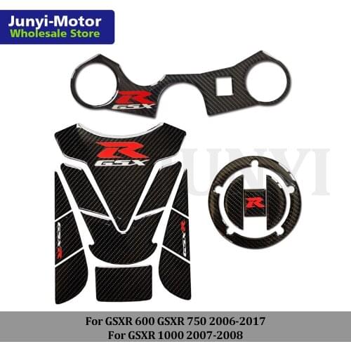 For GSX-R GSXR 600 750 2006-2010 GSXR 1000 2007-2008 Tank Cover Pad Sticker Triple Clamp Cap Carbon 3D Decal Motorcycle Fairing