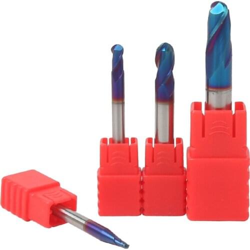 HRC65 Blue NaCo Coated R2*8*D4*50 Solid carbide Ball nose end mill 2 flute end mills with straight shank milling cutter