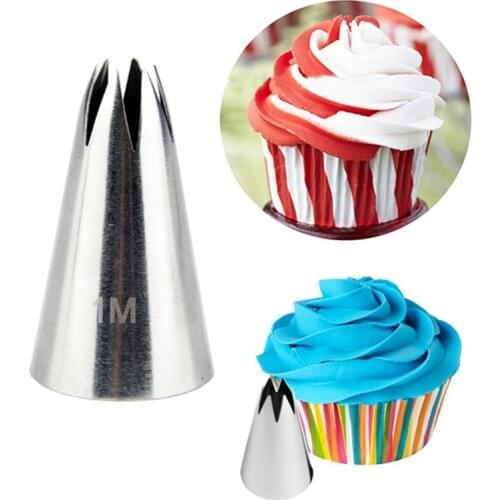 #1M Straight 6-Tooth Cake Cream Icing Piping Nozzles Stainless Steel Medium Matte Flower Mouth Pastry Tips Decorating Tools