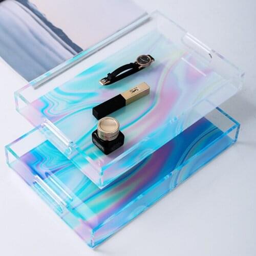 Colorful Acrylic Tray Creative Home Kitchen Storage Trays Home Desktop Decor Sundries Storage Tray Rectangle Transparent Trays