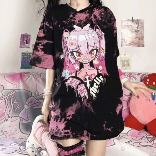 Summer new Harajuku style loose cartoon anime short-sleeved T-shirt women
