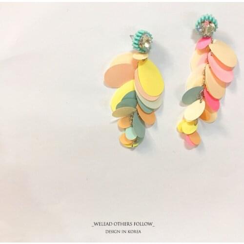 Fashion Retro Minimalist Crystal Earrings Rainbow for Women Korea Personality Round Long Tassel Earrings Statement Jewelry Gift