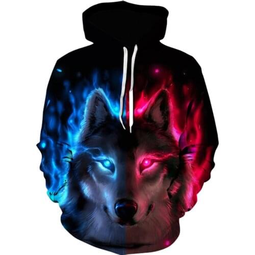 2021 New flame wolf hoodies Mens high quality hoodie animal 3D Printed jacket Funny Streetwear Long sleeve Sweatshirt