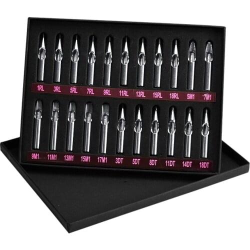 22PCS Stainless Steel Tattoo Nozzle Tips Set Round Diamond Magnum DT RT FT Tattoo Tips Mixed For Tattoo Supply Drop Shipping