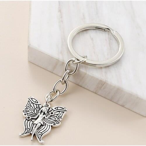 New Beautiful Flower Faery Keychain Butterfly Key Ring Guardian Angel Key Chains Women Girlfriend Gifts DIY Handmade Jewelry
