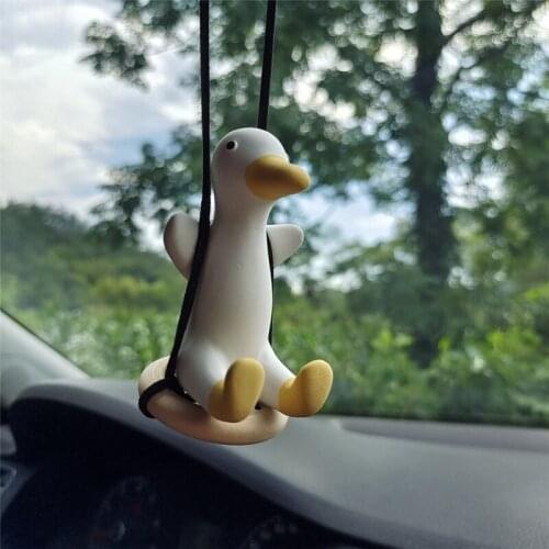 Newly Swinging Duck Hanging Ornament Cute Car Rear View Mirror Pendant Creative Decoration for Home Office Car