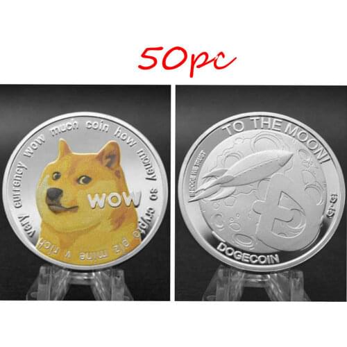 50pc Dogecoin Coins Commemorative Collectors Silver Plated Doge Coin New 2021
