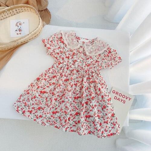 Girls floral dress 2021 new summer Korean style thin baby short-sleeved fashion trend flower toddler dresses childrens clothing