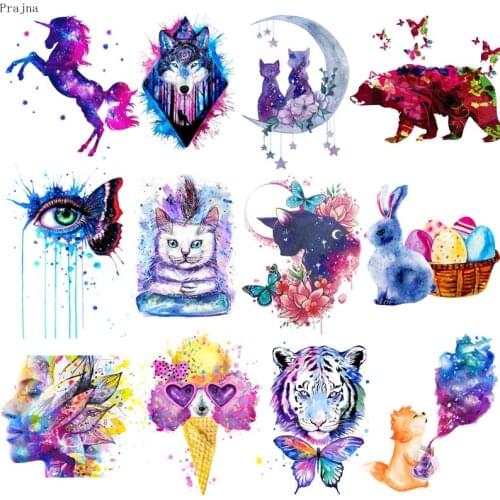 Prajna Cat Patch Iron On Patches For Clothing Colourful Patch Heat Transfer Patches Punk Sticker Applique Iron On Transfer DIY