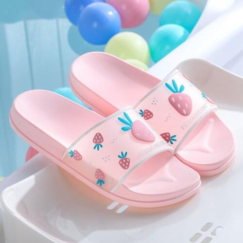 Summer Kids Girls Boys Slippers Toddler Children Cute Flip Flops Barefoot Cartoon Fruit Strawberry Beach Swimming Shoes for Baby