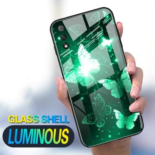 3D Flower Luminous Glass Case For Huawei Honor 7C 8C 9A 8X Max Light Glow Silicone TPU Cover For Honor 9X Pro X10