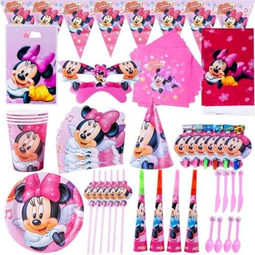 Cartoon Minnie Party Supplies Cutlery Cake Stand Kids Party Decoration Balloon Children Birthday Party Baby Bath Plate Dinner