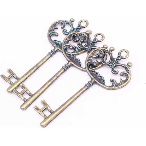 Sweet Bell 15 pcs 30*68mm Vintage verdigris Metal Zinc Alloy Key Shape Pendants Charms Fit Jewelry Necklace Pendant Making D1211
