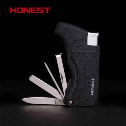 HONEST Butane Jet Lighter With Pipe Tool Pipe Rod Lighter Men Compact Butane Cigarette Accessories Cigar Lighter NO GAS,With Box