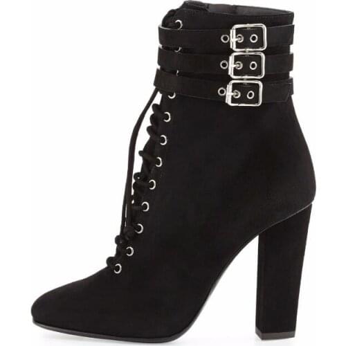 2018 Autumn Winter Shoes Fashion Pointed Toe Ankle Buckle Short Boots Ladies Casual Footwear Lace Up Shoes Plus Size 34-43