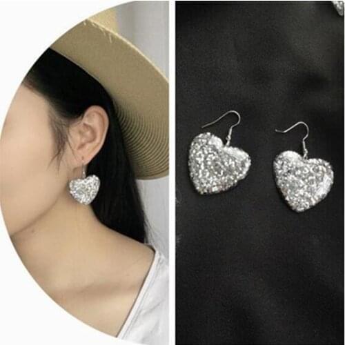 Ea251 Wedding Trendy personality cute sequins sparkling Heart earrings earrings Female charm jewelry 2019