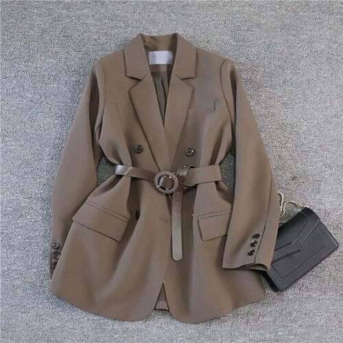Women Blazer Jacket Double Breasted Sashes New Office Casual Oversized Elegant Korean Pocket Suit Blazer Female Fashion Outwear