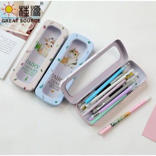 Tin Pencil Box Single Layer Big Space Pencil Case Pen Box With Window On Lid Easy To Clean(2PCS)