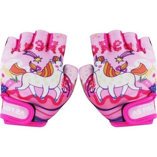 1 Pair Cycling Gloves Kids Half Finger Gloves Sport Gym Nonslip Protective Gloves for Kids Children Outdoor (Pink Unicorn Patter