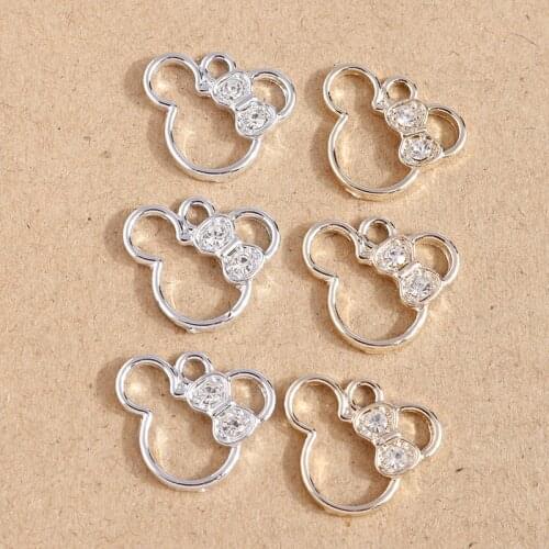 10pcs 17*19mm Cartoon Hollow Bear Charms for Jewelry Making Crystal Bowknot Charms Pendants Fit Necklaces Earrings DIY Crafts