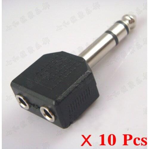 10 Pcs 6.35mm Stereo Plug Male To 2 x 3.5mm Female Jack Audio Adapter guitar part ZJT-1D-2X-10)
